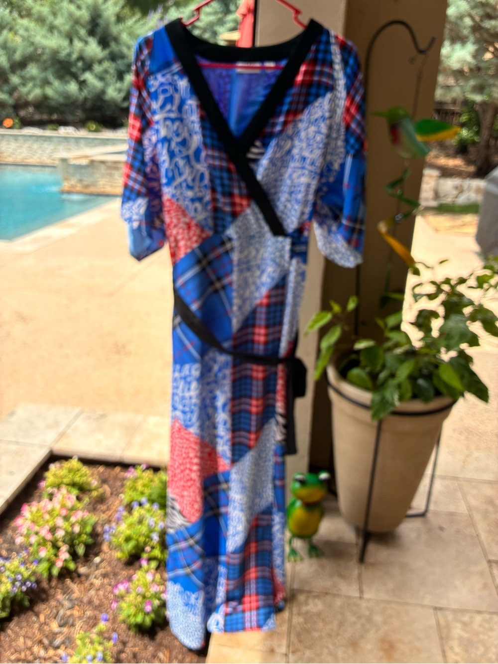 New York & Company Blue, Red, Black Mixed-Print Dress